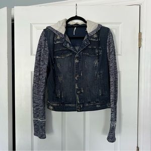 Free People Knit Hooded Denim Jacket
